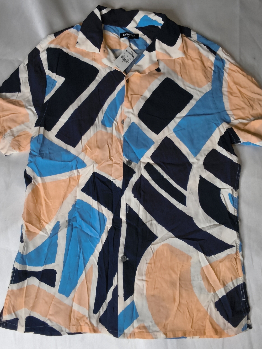 Express Men’s Short Sleeve Geometric Print Shirt - Blue/Peach/Black